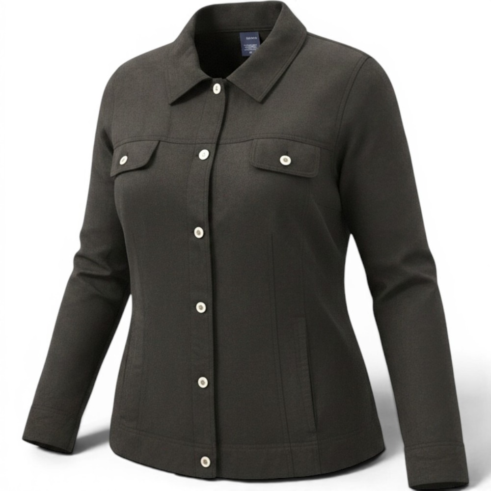 COldwater Creek Woman Jacket Womens 2X Brown Faux Suede Trucker Button